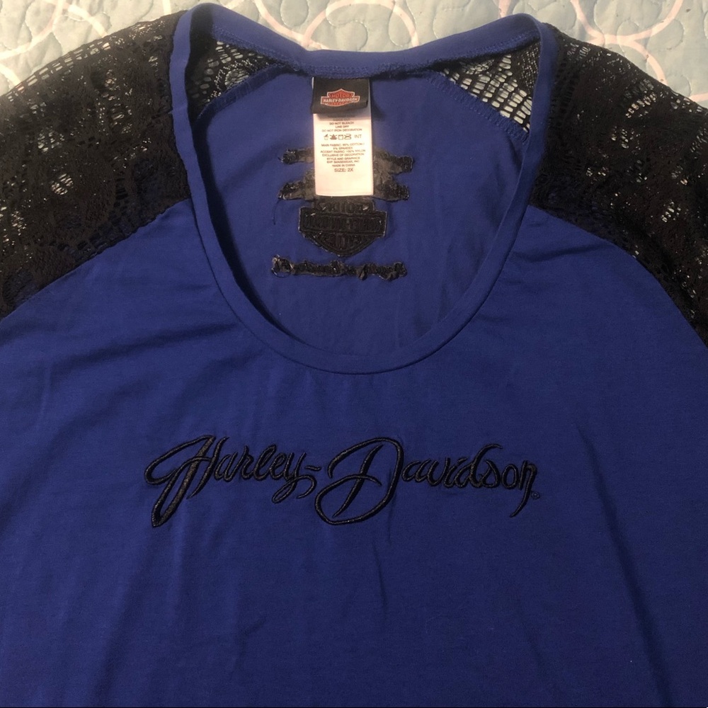 [Harley-Davidson] Blue Skull Lace Top